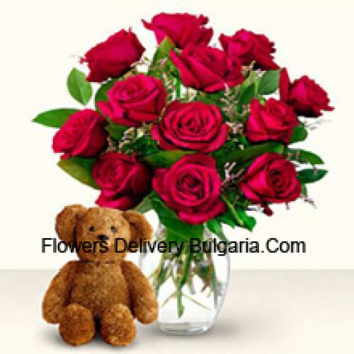 11 Rose Rosse con un carino orsacchiotto alto 12 pollici