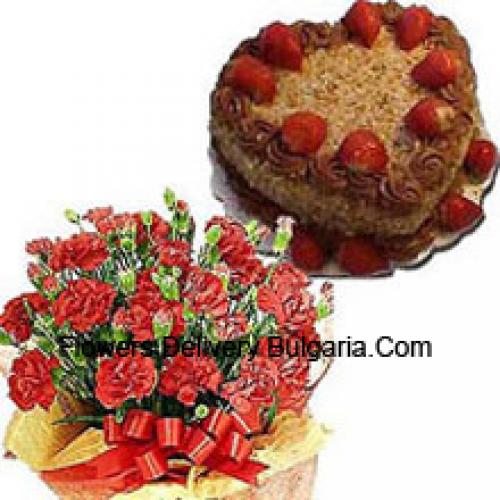 25 Rote Nelken mit leckerem 1 kg Kuchen