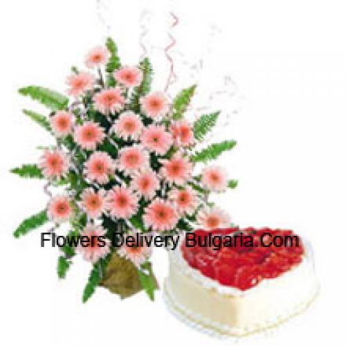 25 Pink Gerberas mit 1 kg Vanillekuchen